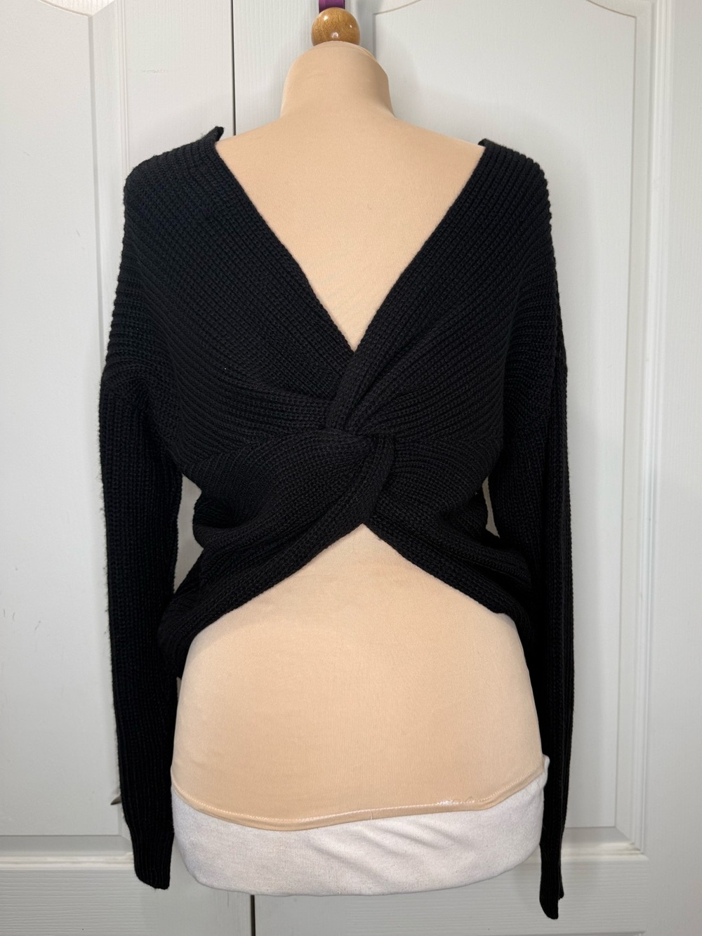 Black Twist-Front V-Neck Women's Sweater